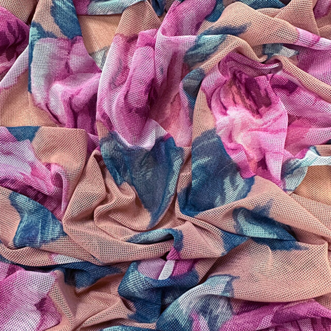 Pale Orange Multi Floral Print Stretch Mesh Fabric By the Yard
